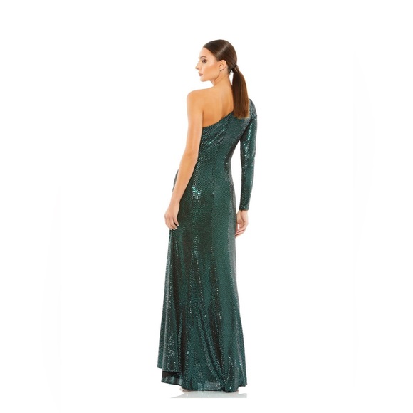 IEENA FOR MAC DUGGAL Sequined One Sleeve Draped Gown - Picture 3 of 3